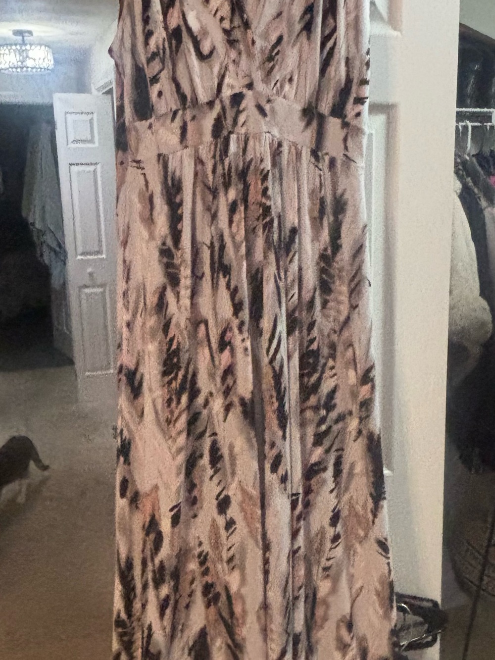 Veronica M Beige and Black Feather-Print Maxi Dress